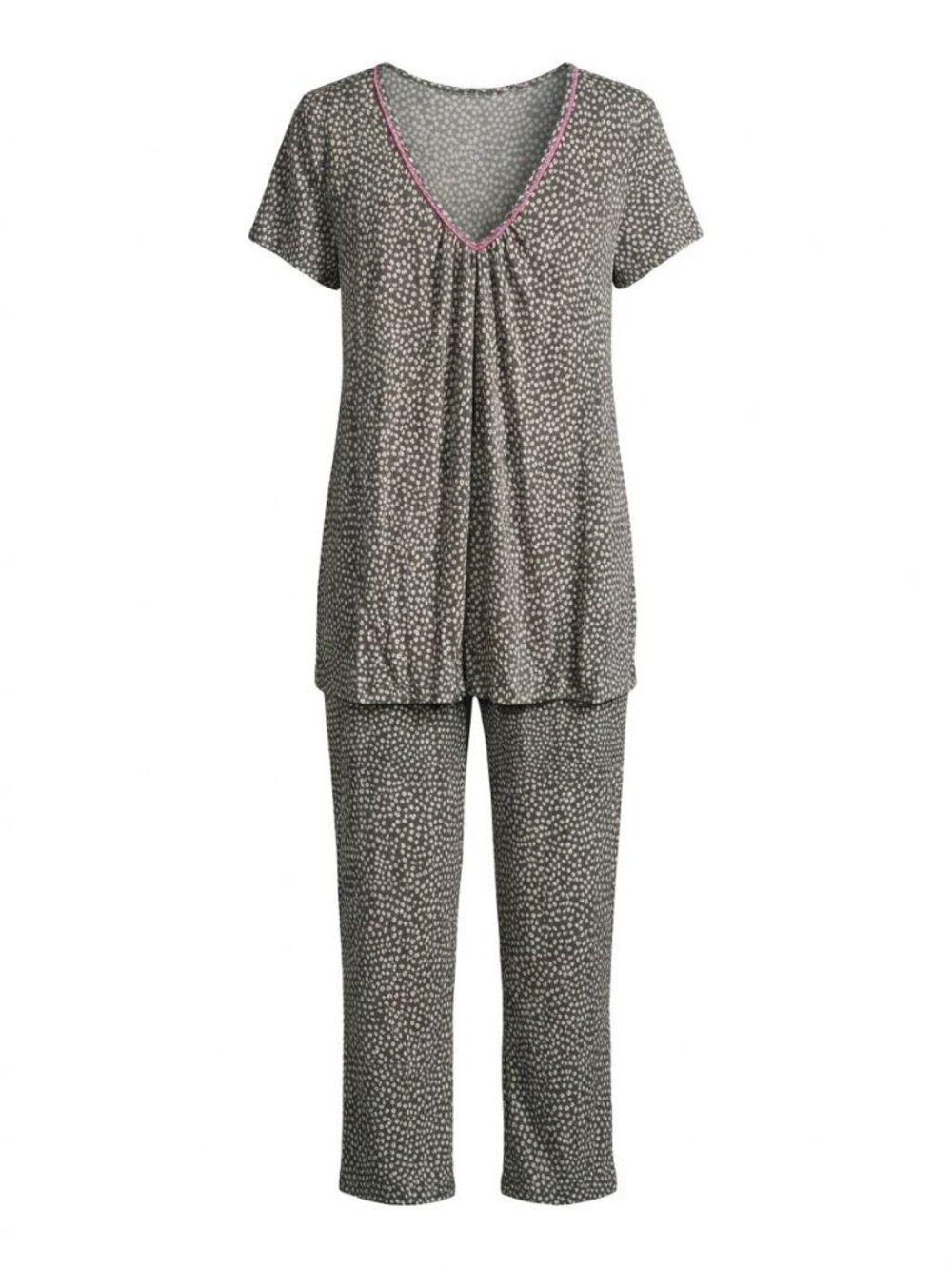 NWT Ellen Tracy V Neck Cropped Pants 2 Piece Pajama Set Sz 2X Gray Pink N70044X